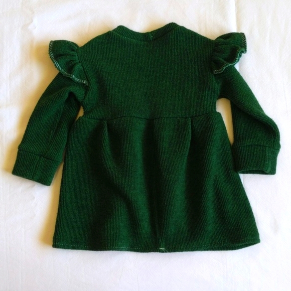 handmade green plush ribbed knit ruffle sweater dress 12-18 months baby girls - Picture 5 of 8